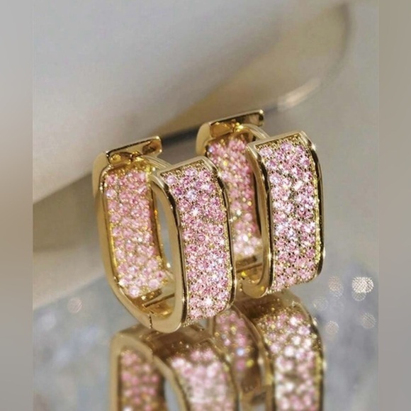Jewelry - Luxury 14K Gold Pink Zircon Hoop Earrings